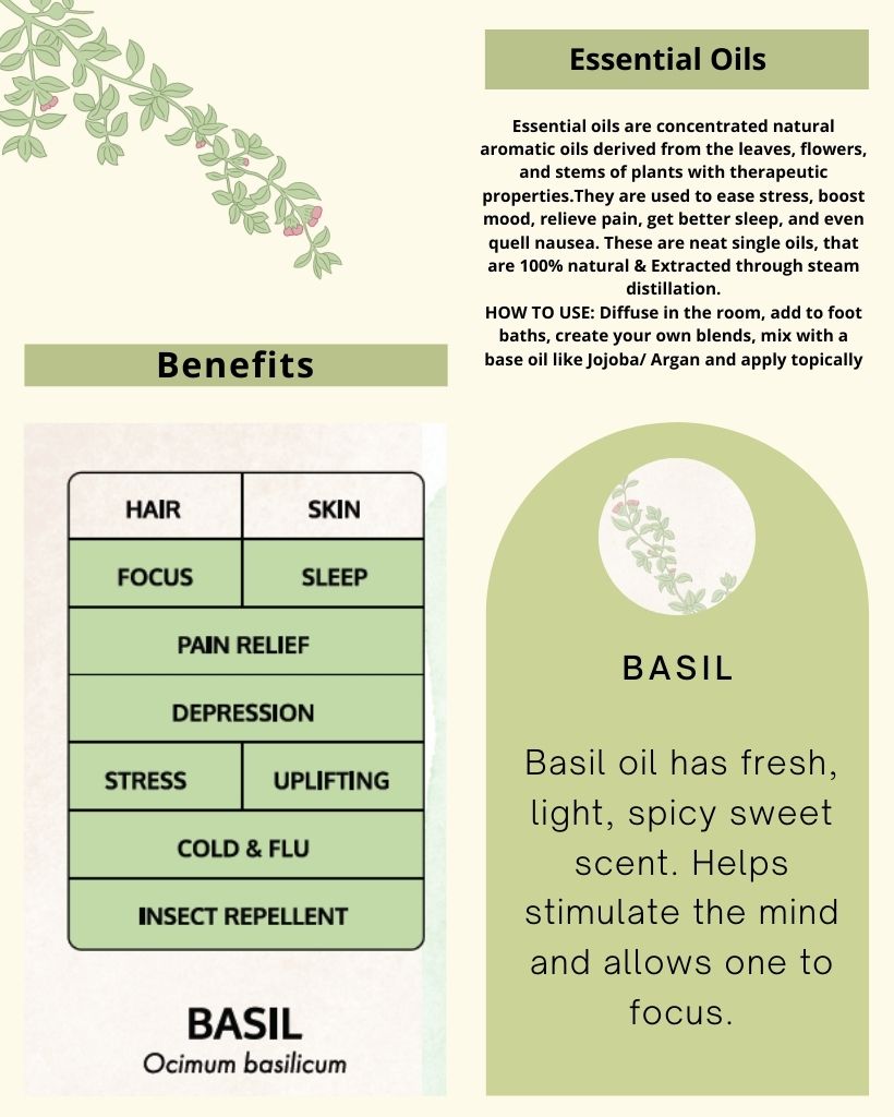 Basil Essential Oil -100% Natural - Satianu Aromatherapy for focus, destress and
